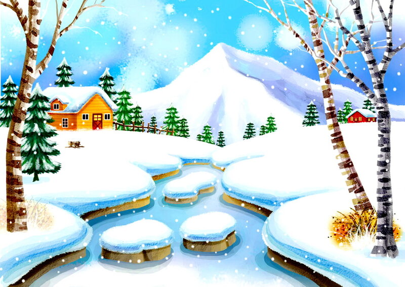 Snowy Cabin Landscape