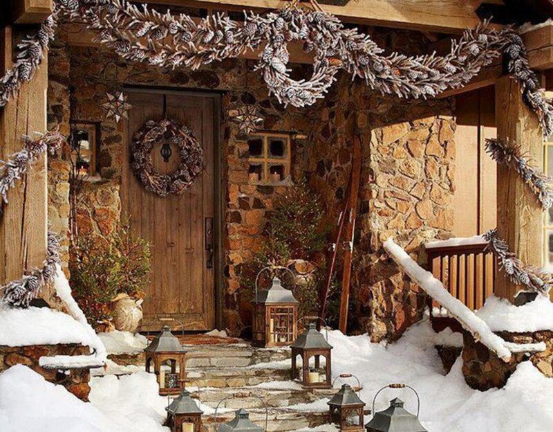 Snowy Cabin Porch