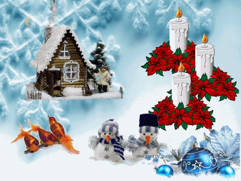 Snowy Cabin Scene — Blue