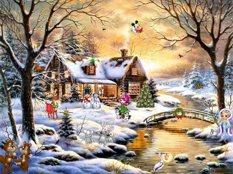 Snowy Cabin Scene