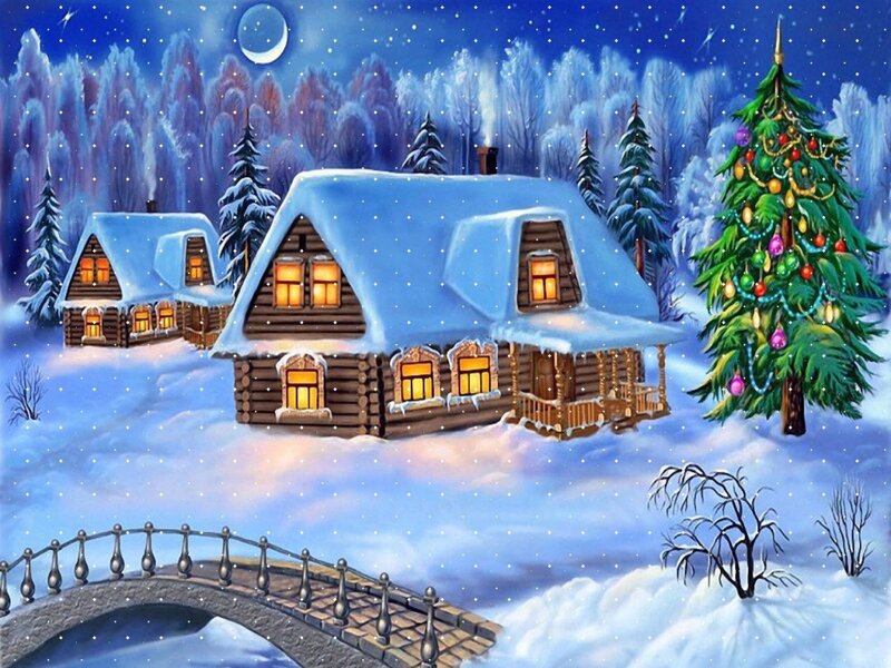 Snowy Cabin Village — Blue