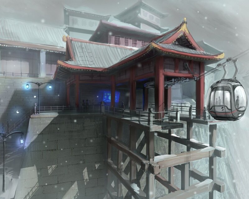 Snowy cable car station