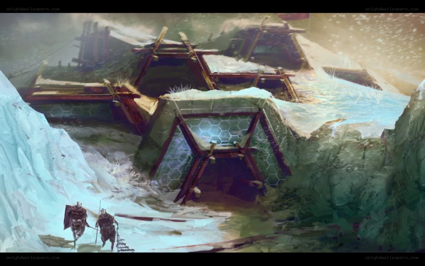 snowy camp in a mountain pass