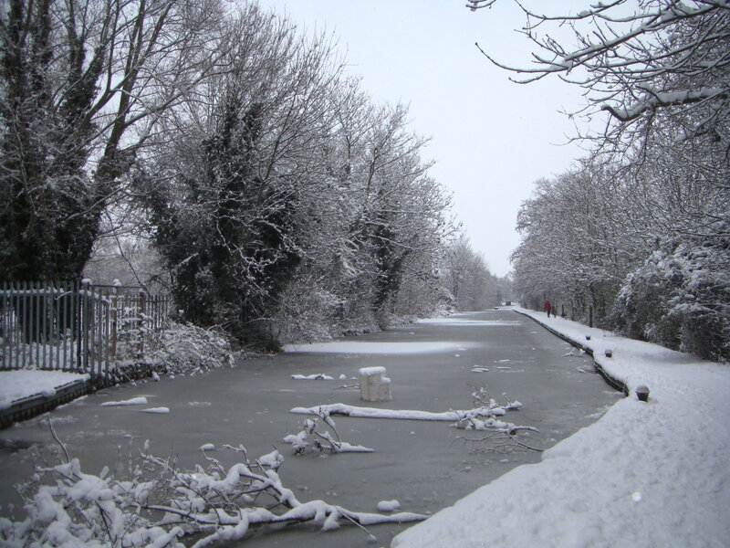 snowy canal in winter