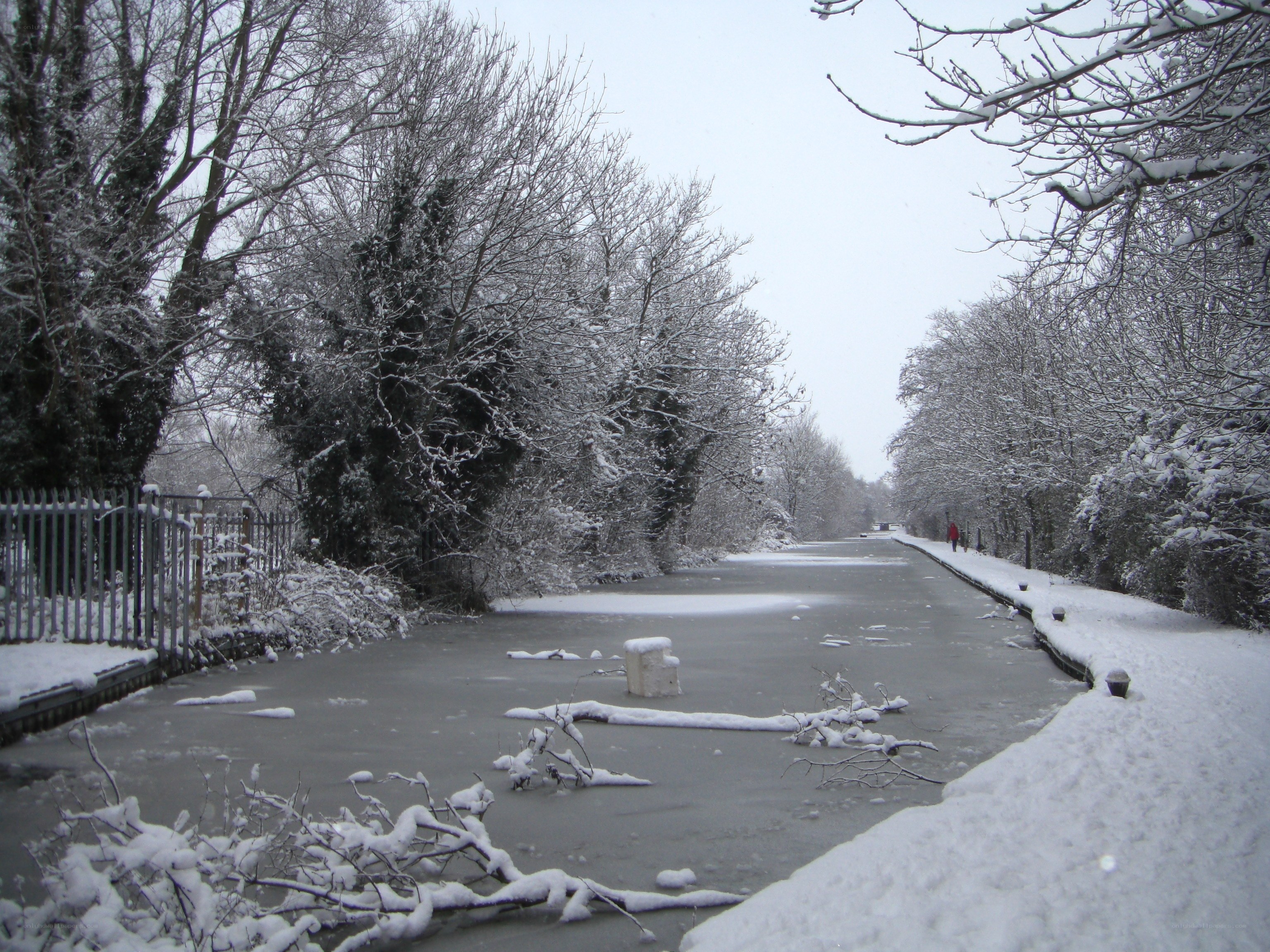snowy canal in winter