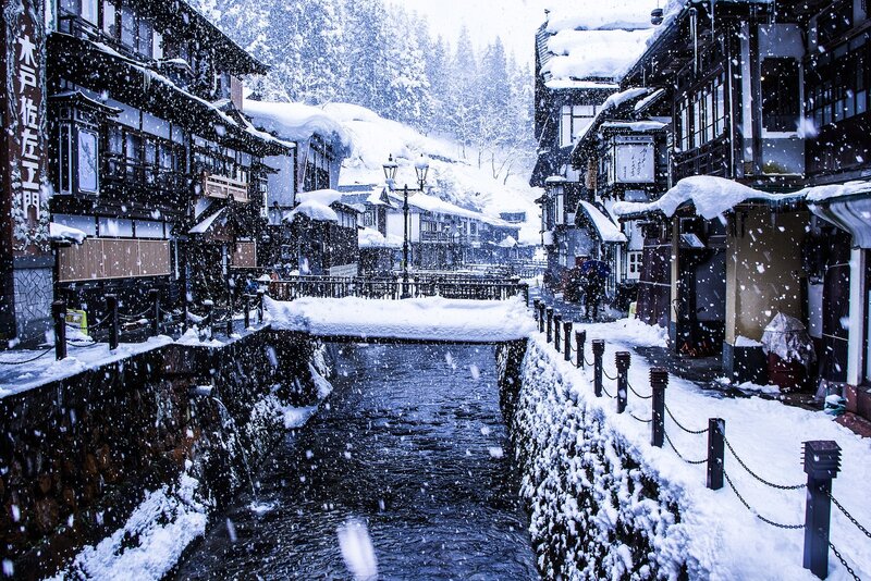 Snowy Canal Town — White