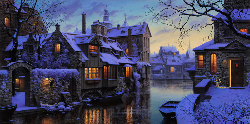 Snowy Canal Village — Blue