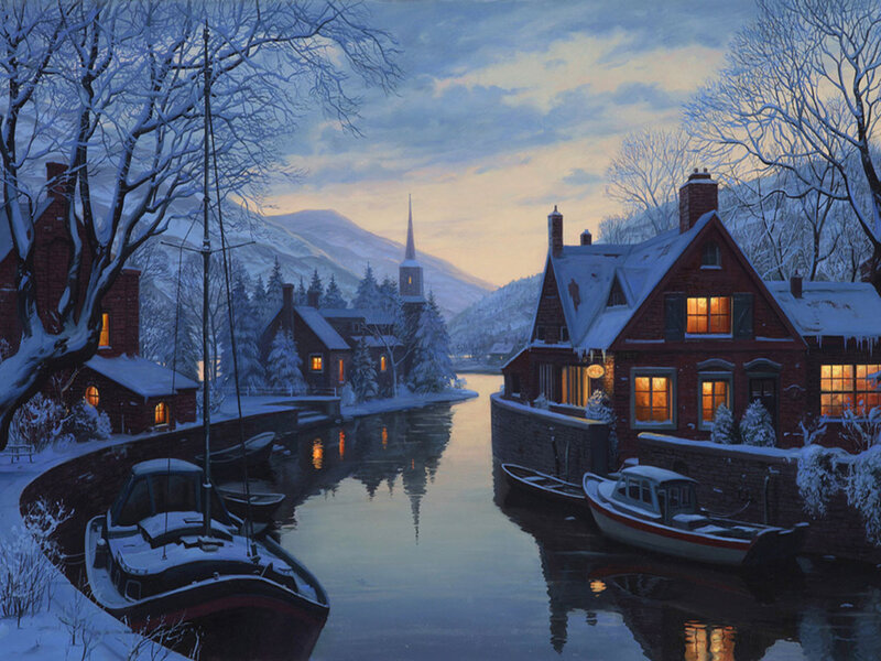 Snowy Canal Village