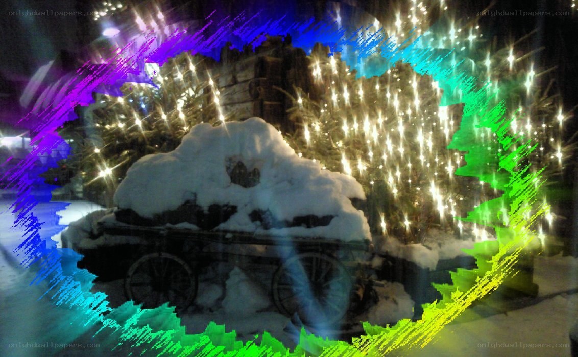 snowy cart with lights
