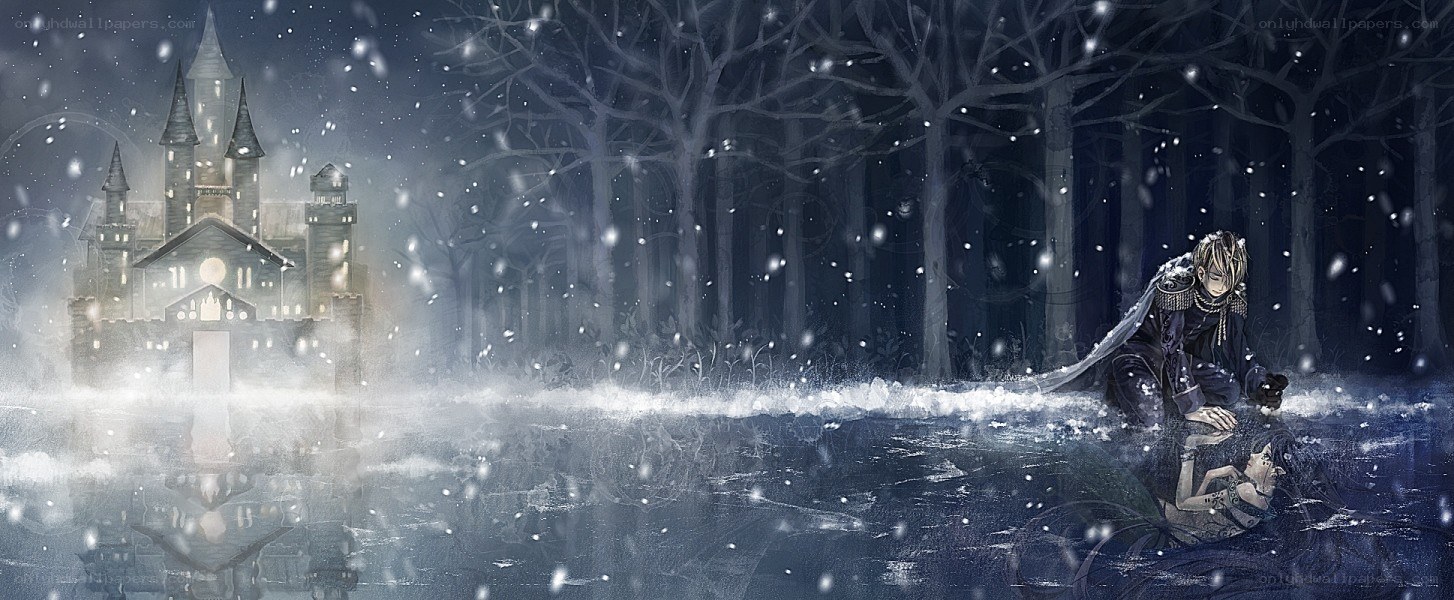Snowy castle and fallen knight