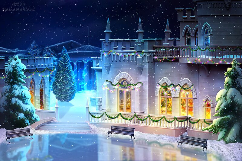 Snowy Castle at Night — Blue