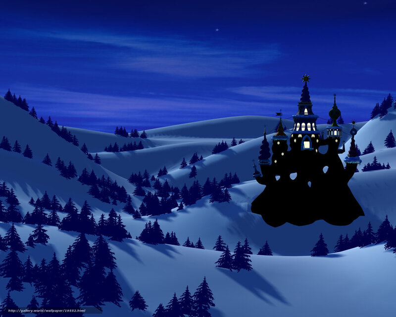 Snowy castle at night