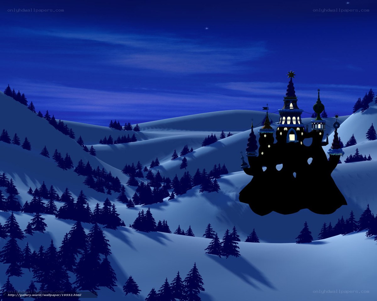 Snowy castle at night