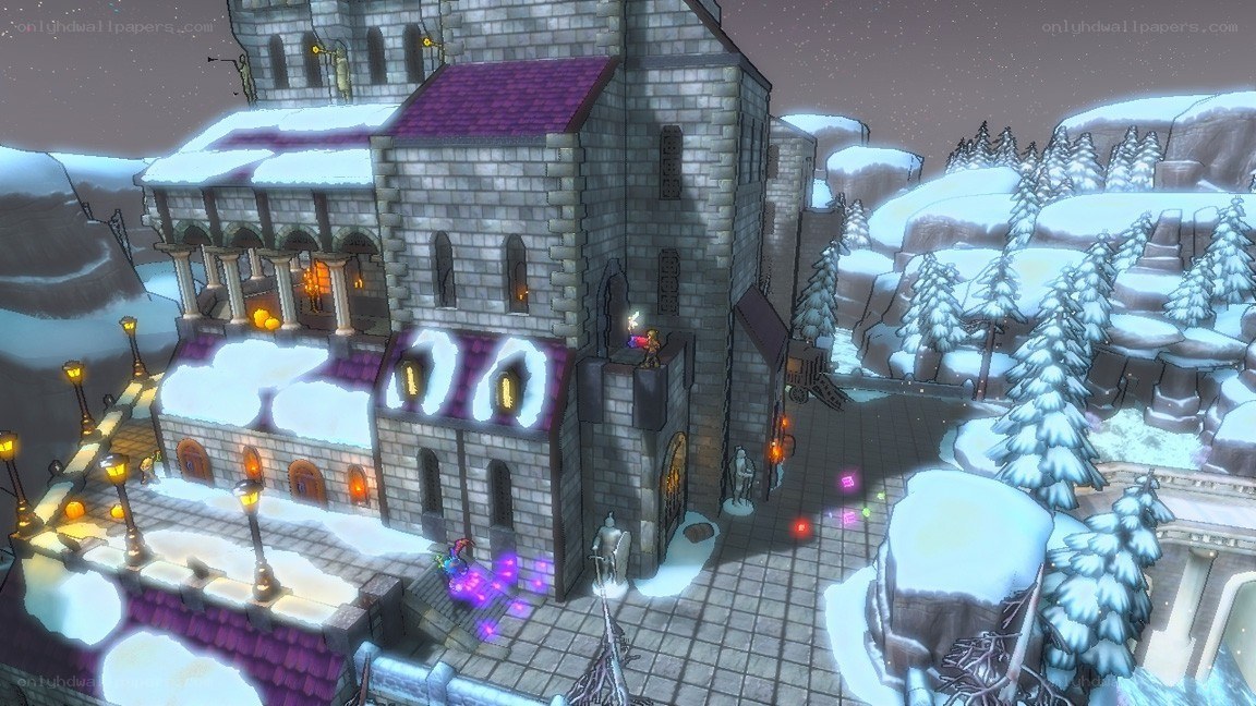 snowy castle courtyard