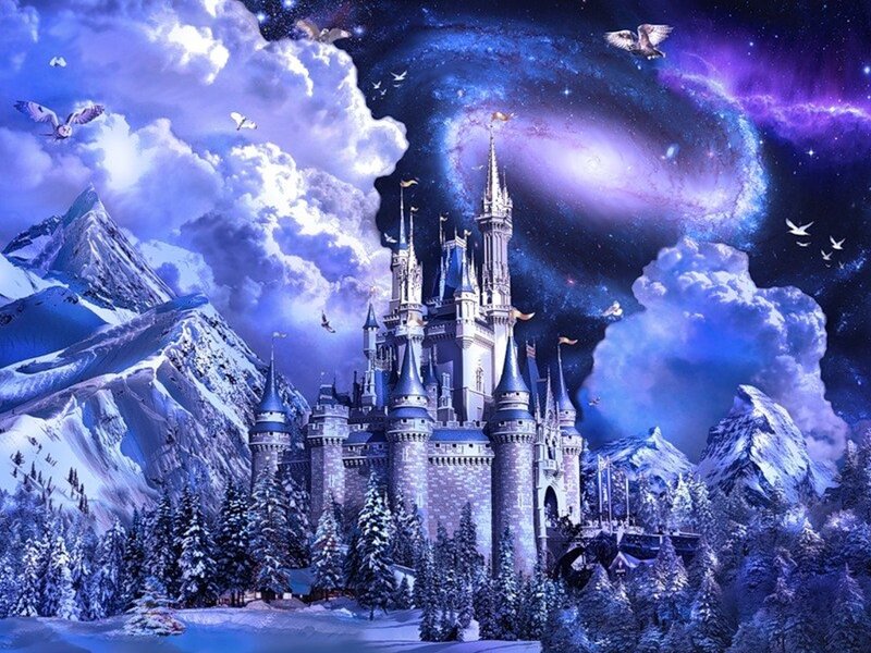 Snowy Castle in Mountains — Blue, Fantastical