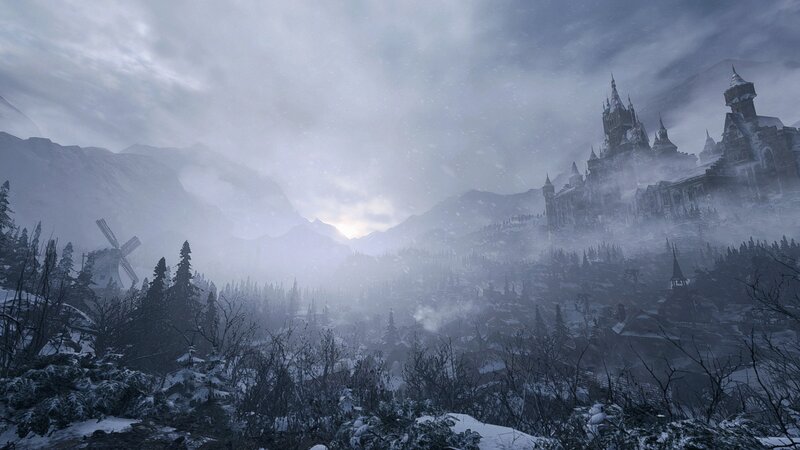 Snowy Castle in Mountains — Gray