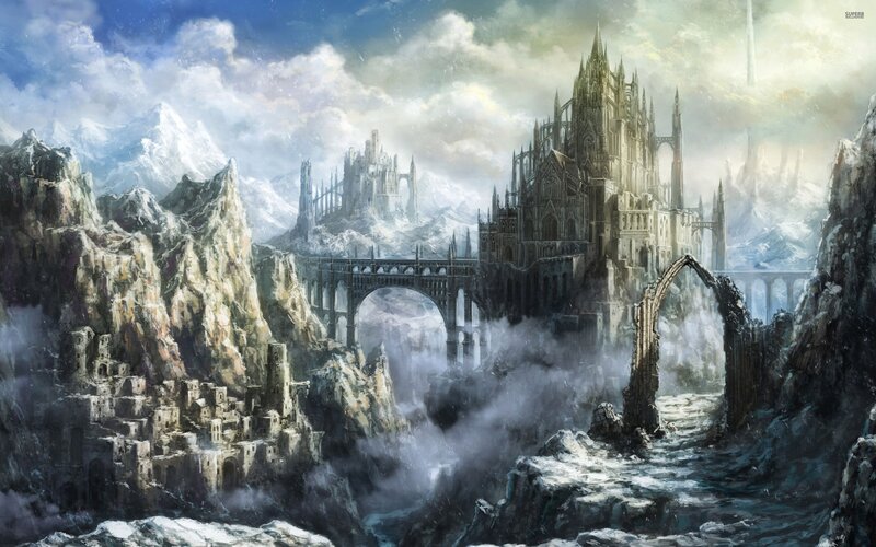 Snowy Castle in Mountains — White, Dramatic