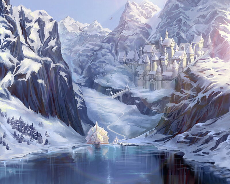Snowy Castle in Mountains — White