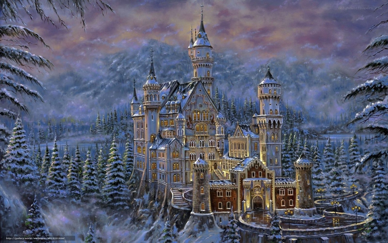 Snowy castle in winter landscape