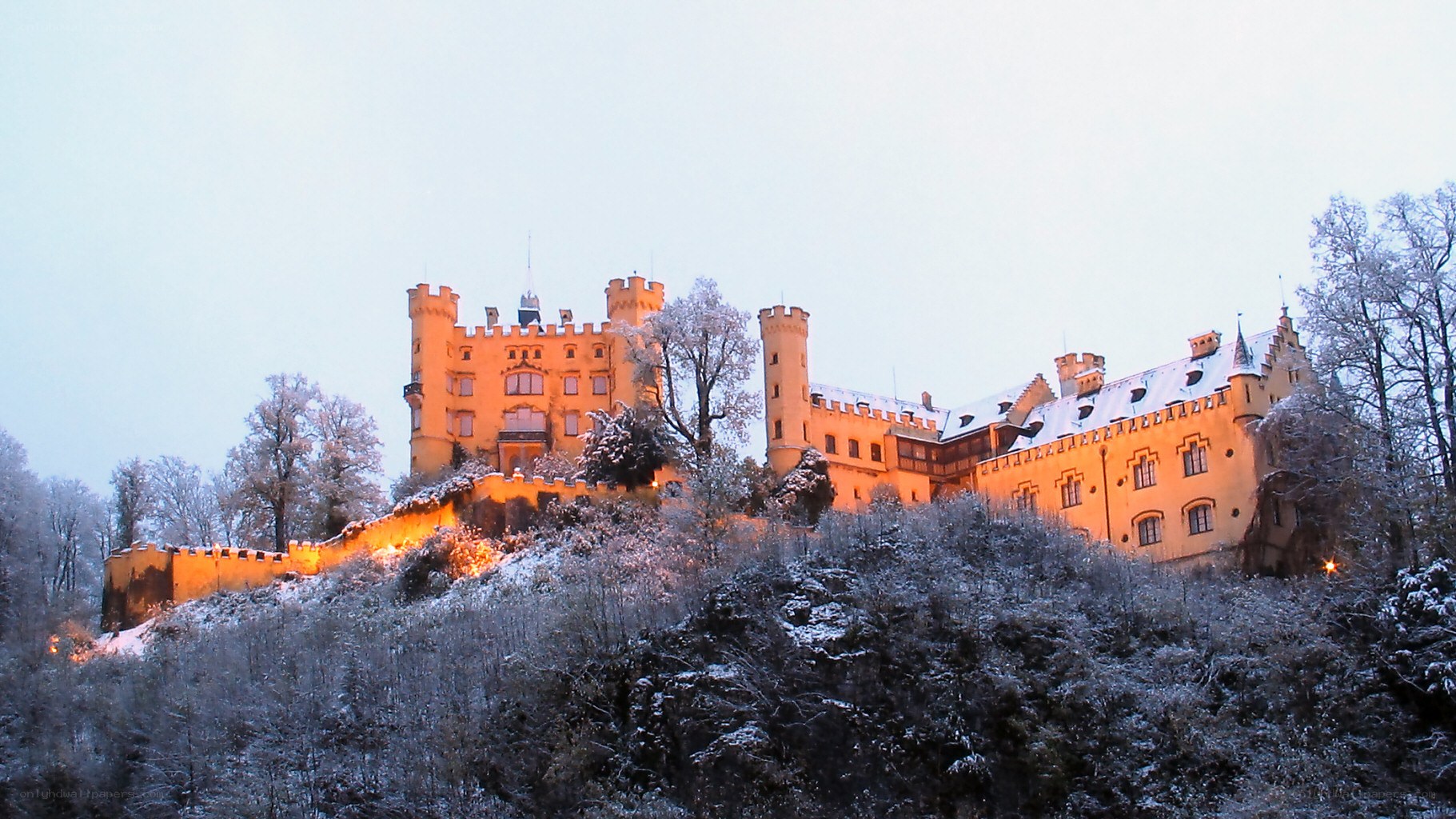 Snowy castle on a hill