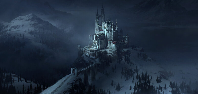 Snowy Castle on Mountain — Blue