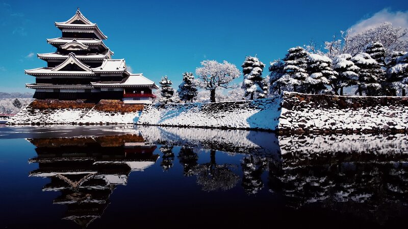 Snowy castle reflection