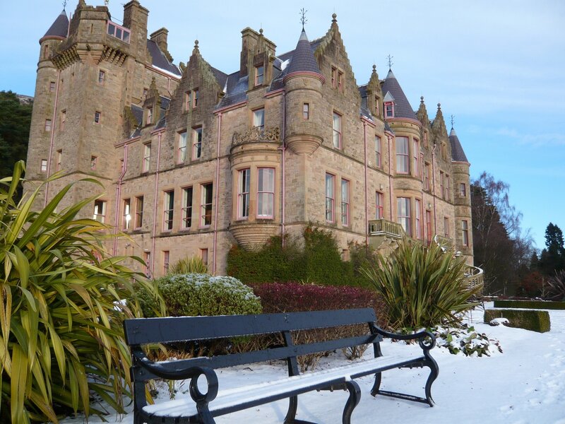 Snowy castle with bench