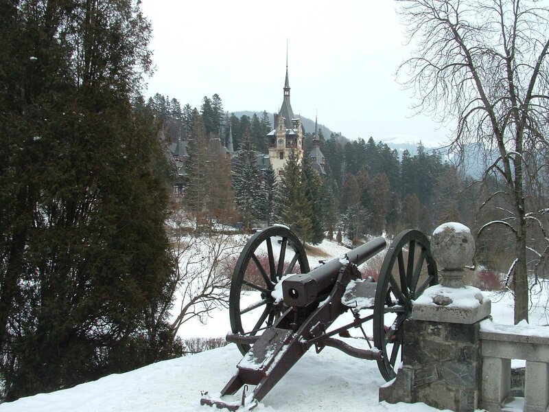 Snowy castle with cannon