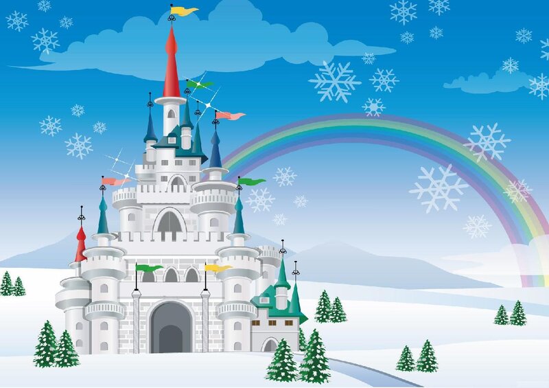 Snowy Castle with Rainbow