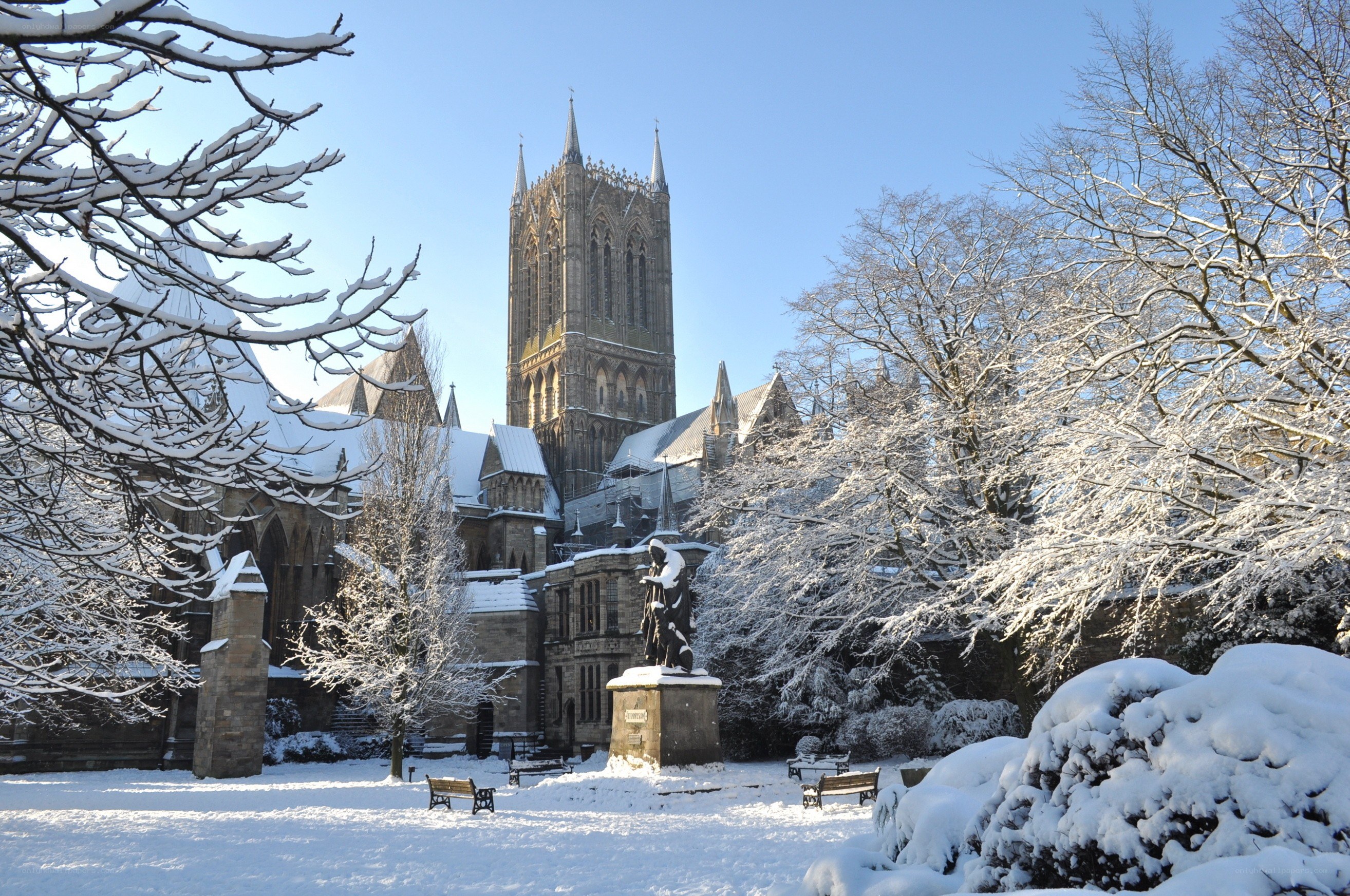 Snowy cathedral in winter