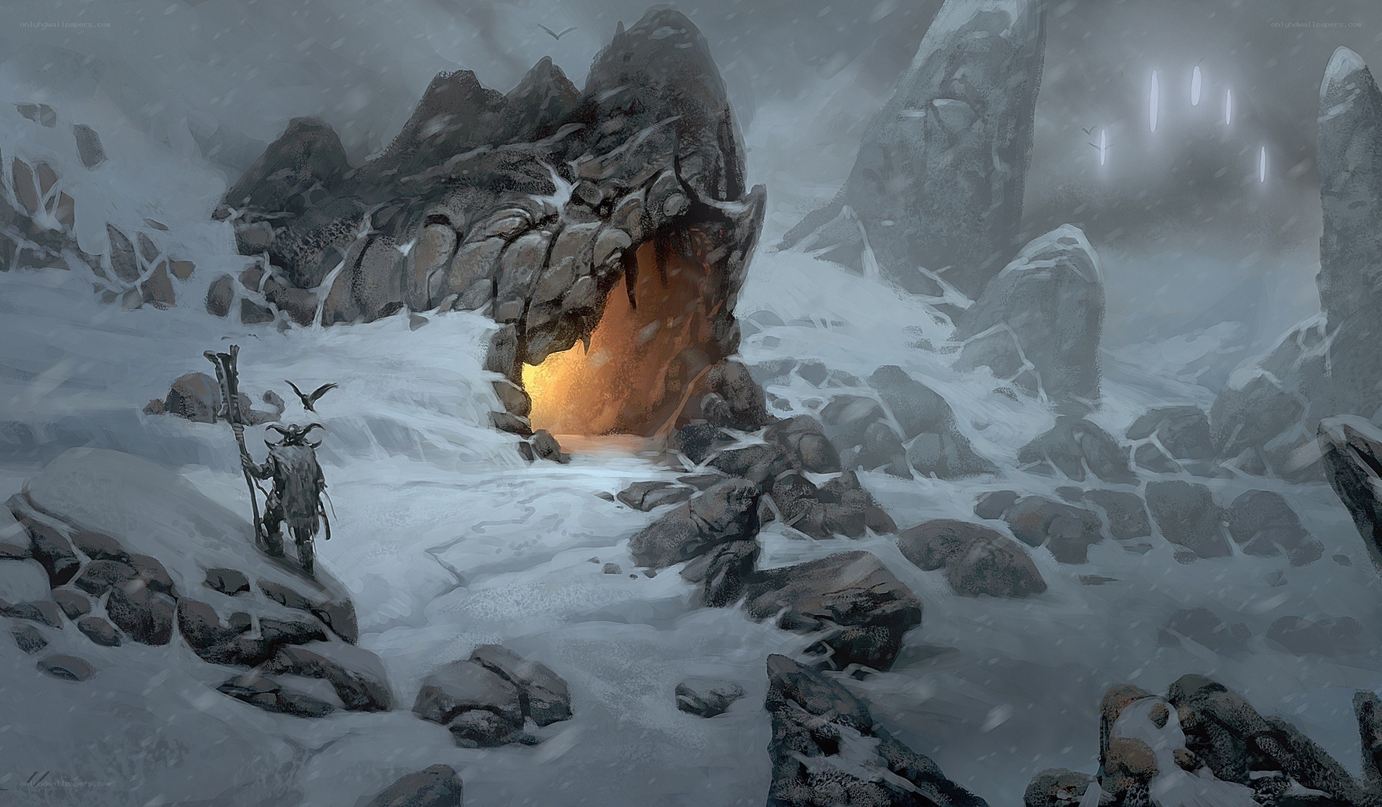snowy cave entrance