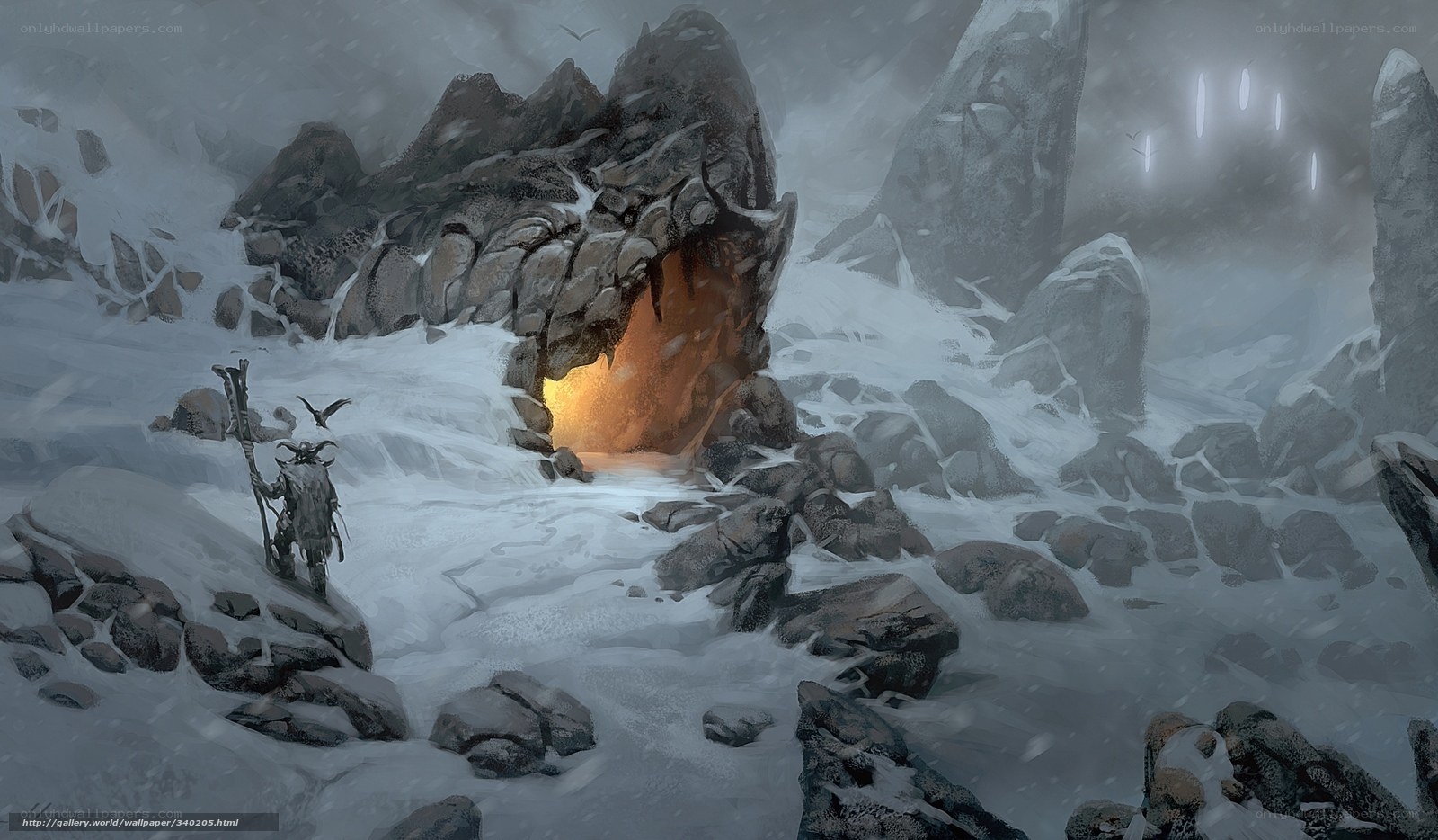 snowy cave entrance