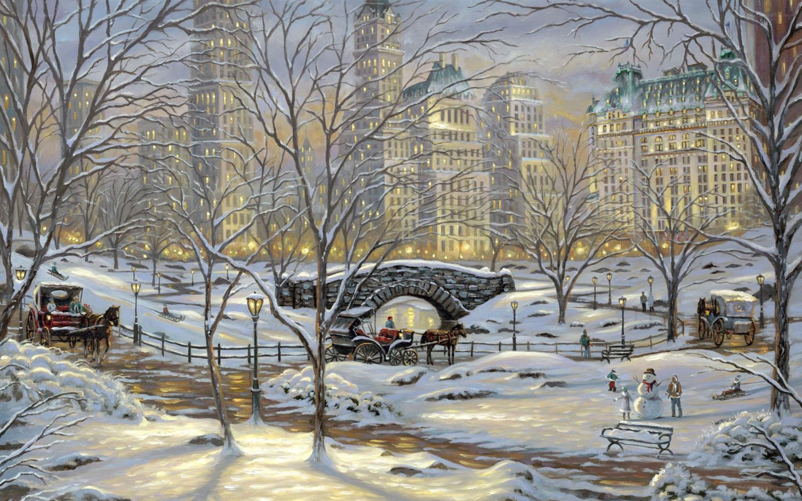 Snowy Central Park scene