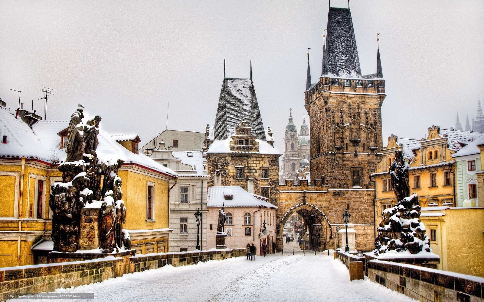 Snowy Charles Bridge in Prague