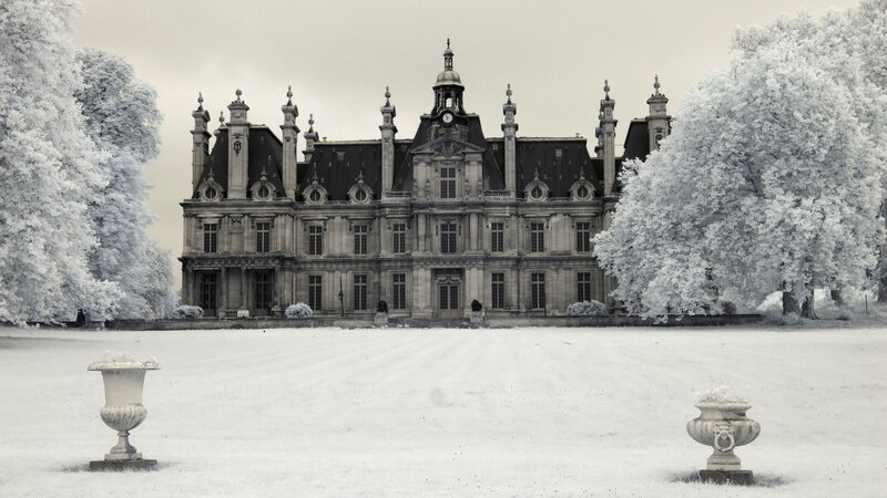 Snowy chateau in infrared
