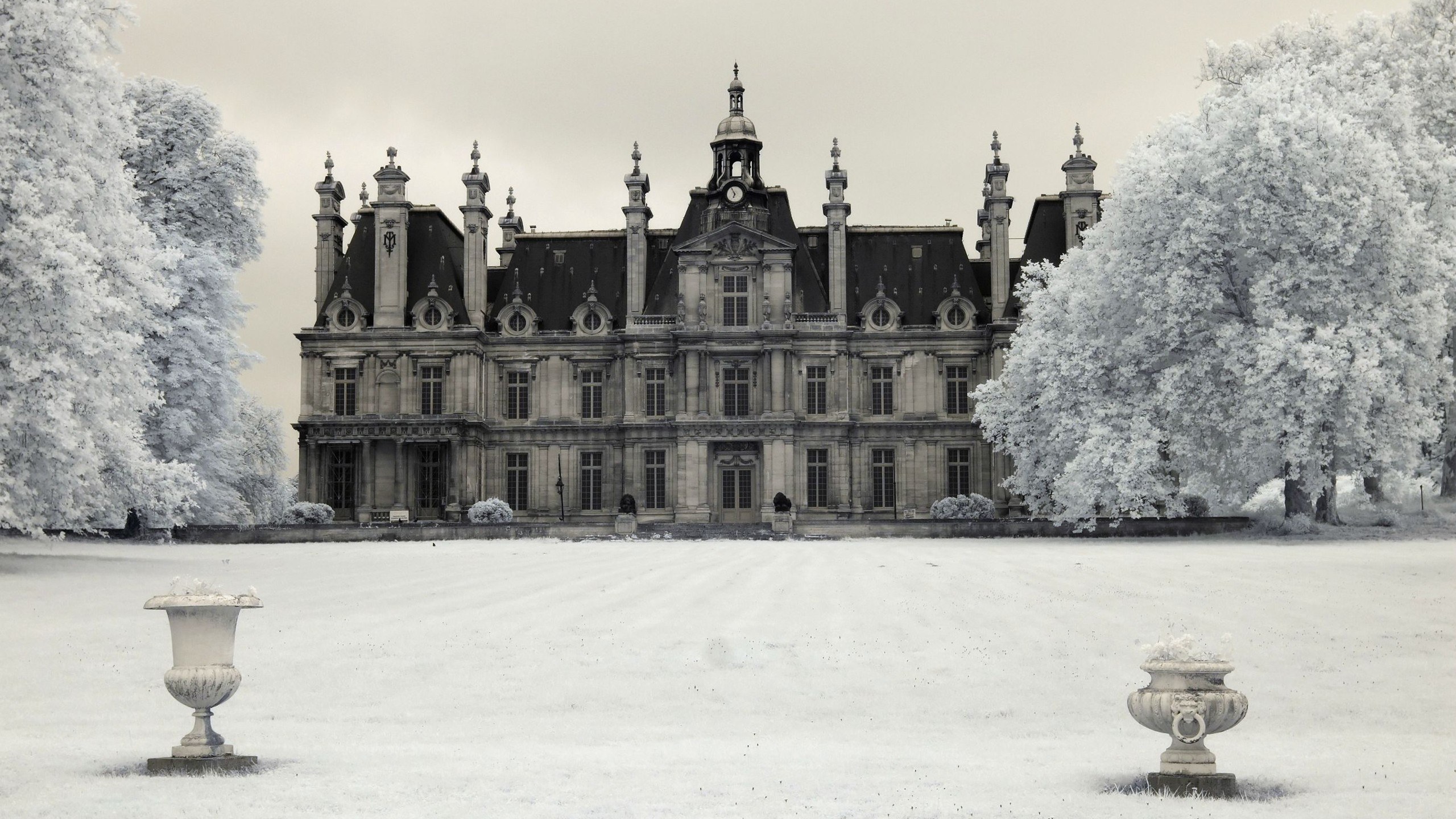 Snowy chateau in infrared