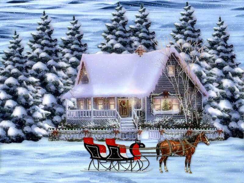 Snowy Christmas cottage scene