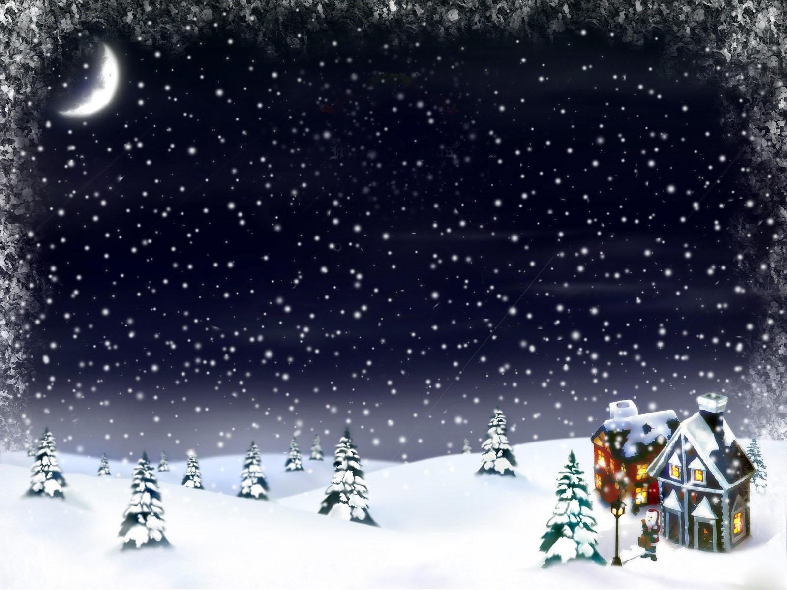Snowy Christmas night scene