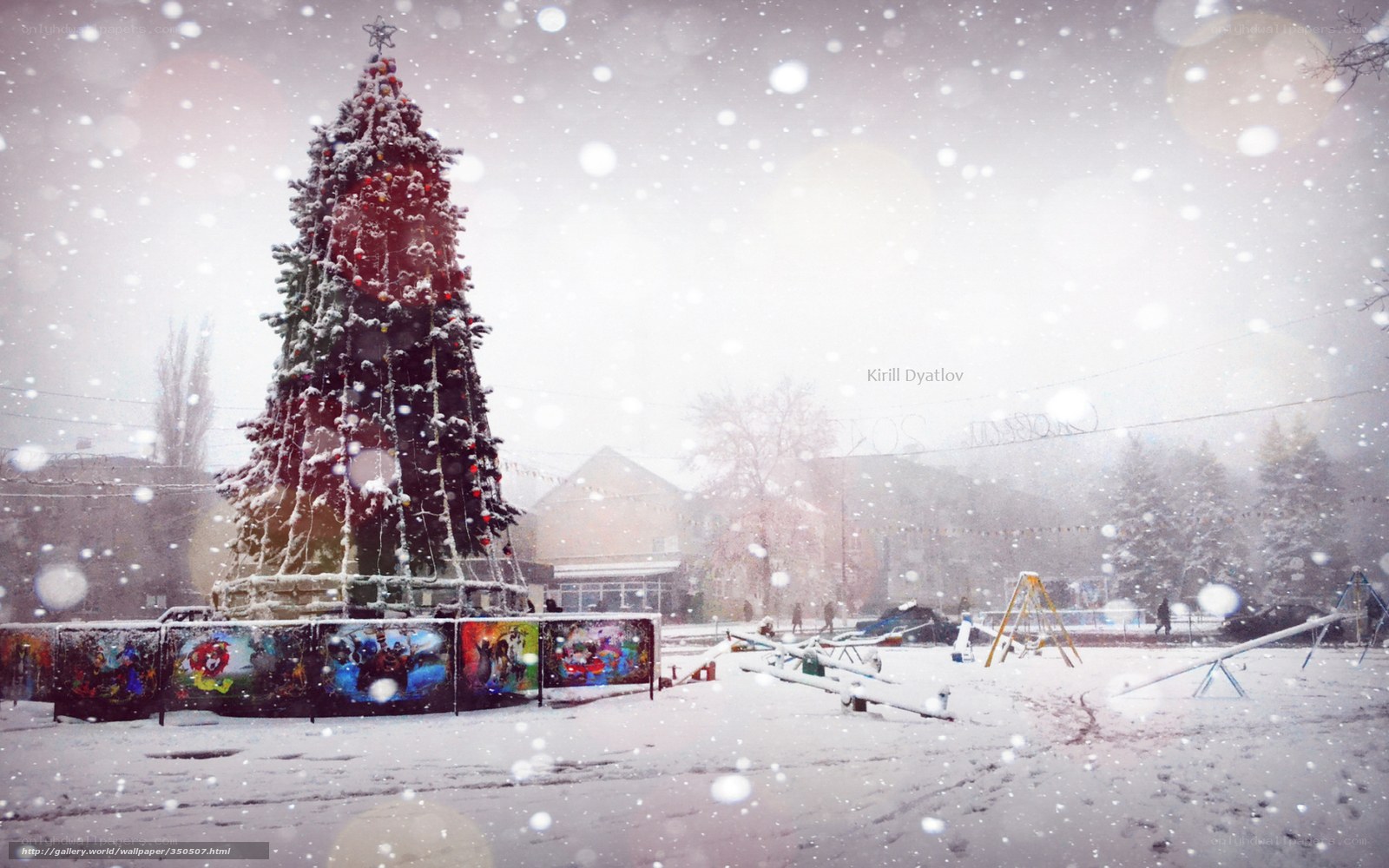 Snowy Christmas tree in park