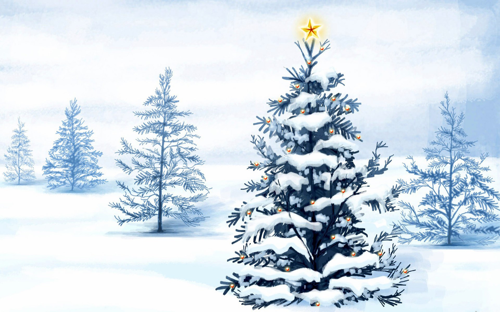 Snowy Christmas tree scene