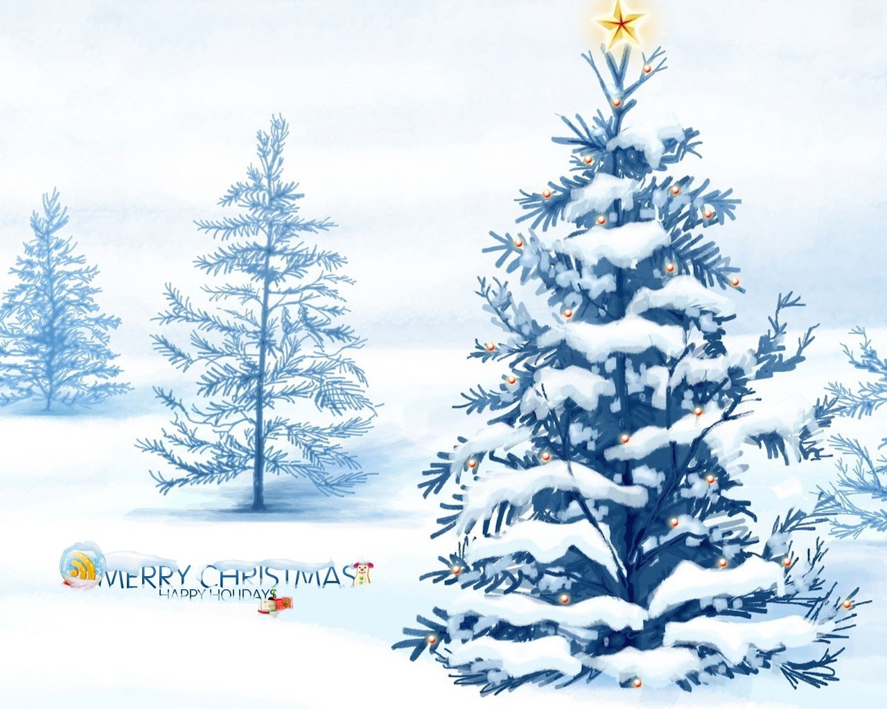 Snowy Christmas tree scene