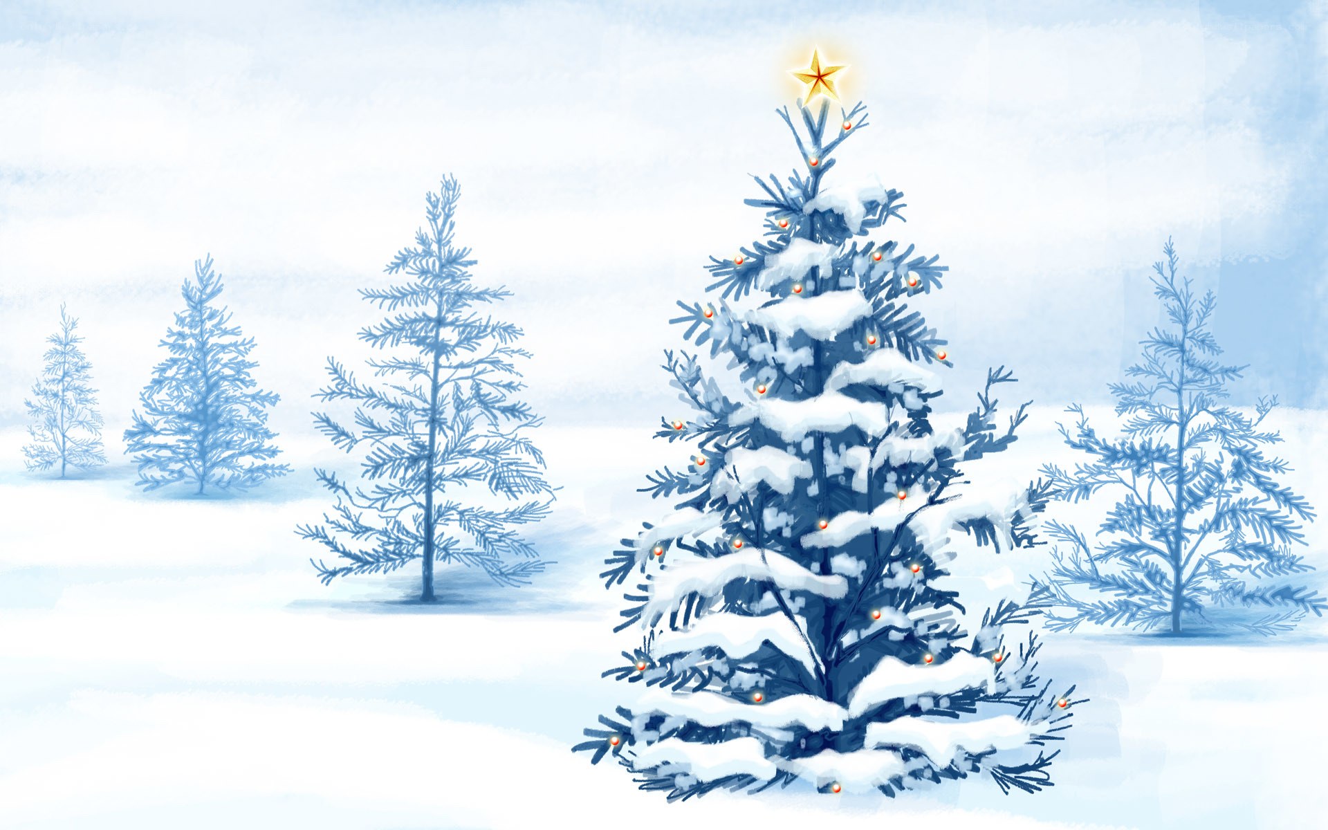 Snowy Christmas tree scene