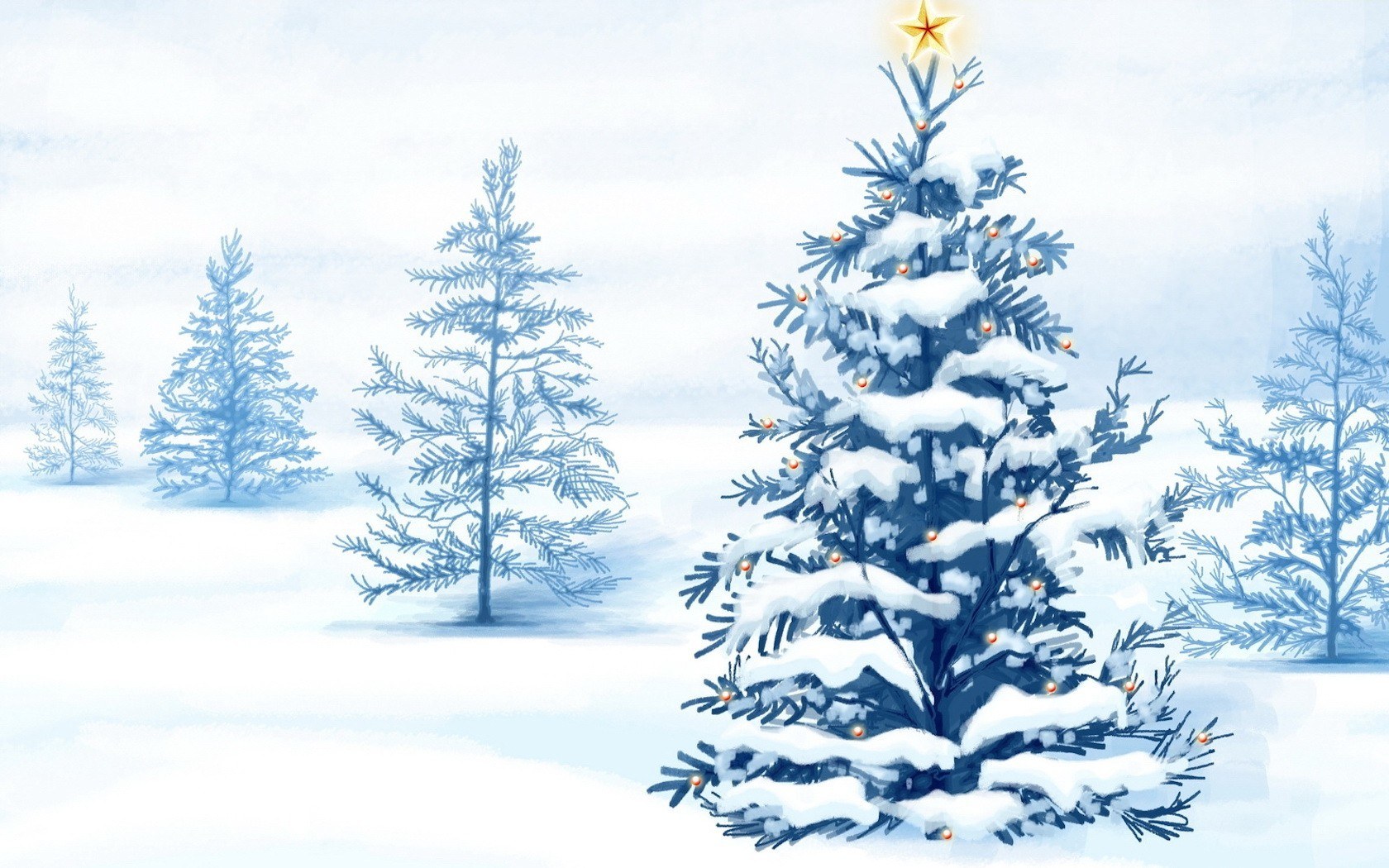 Snowy Christmas tree scene