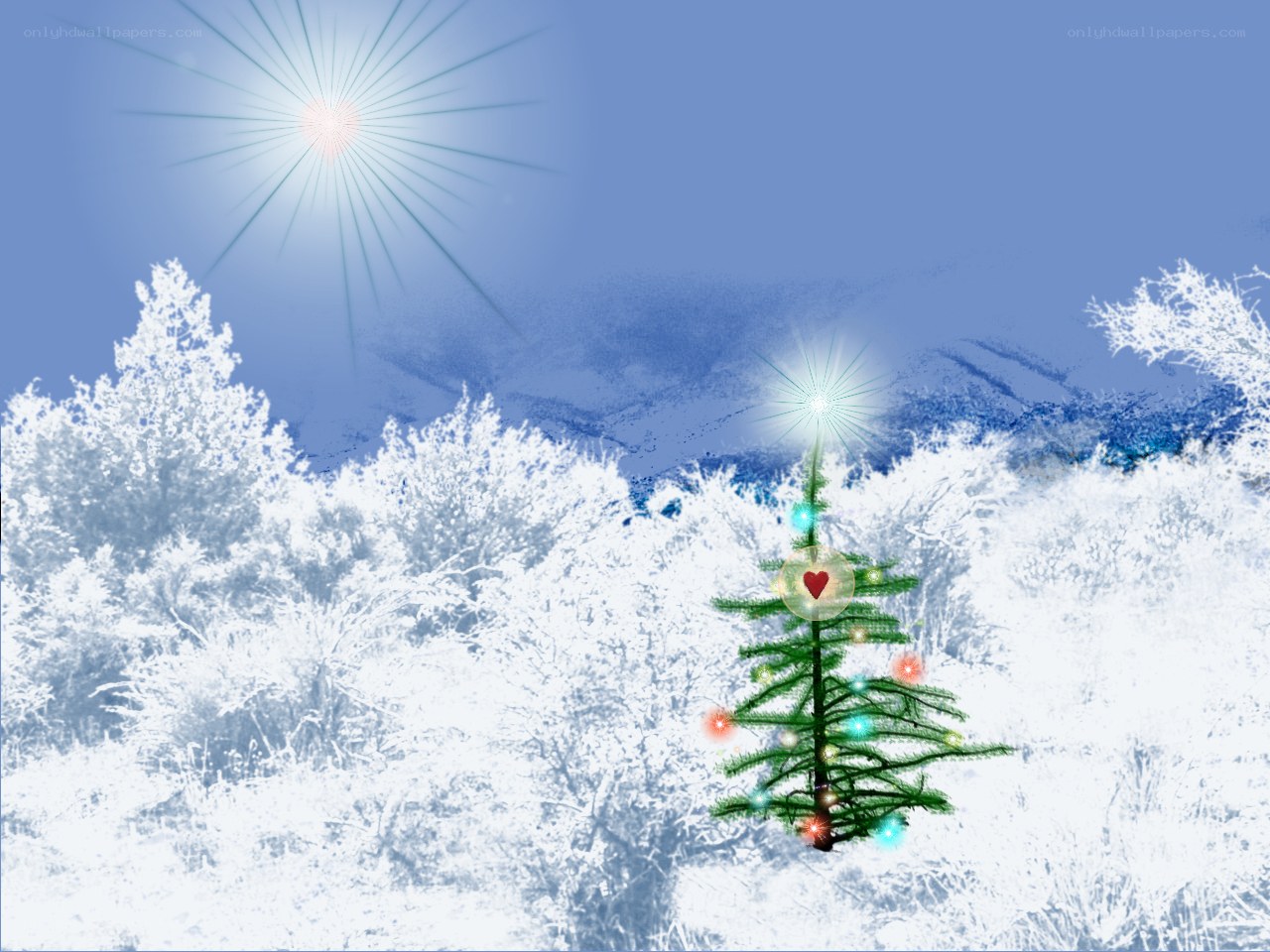 snowy christmas tree scene