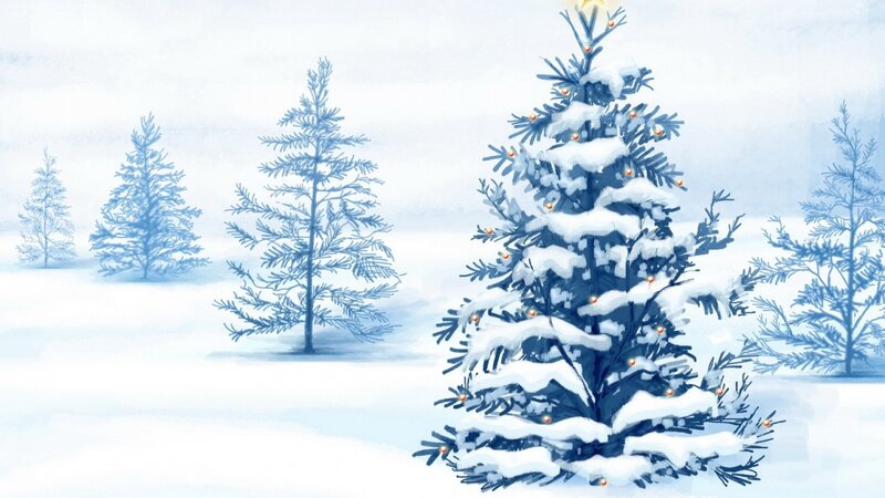Snowy Christmas tree scene