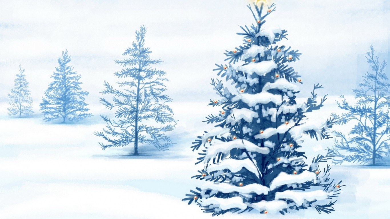Snowy Christmas tree scene