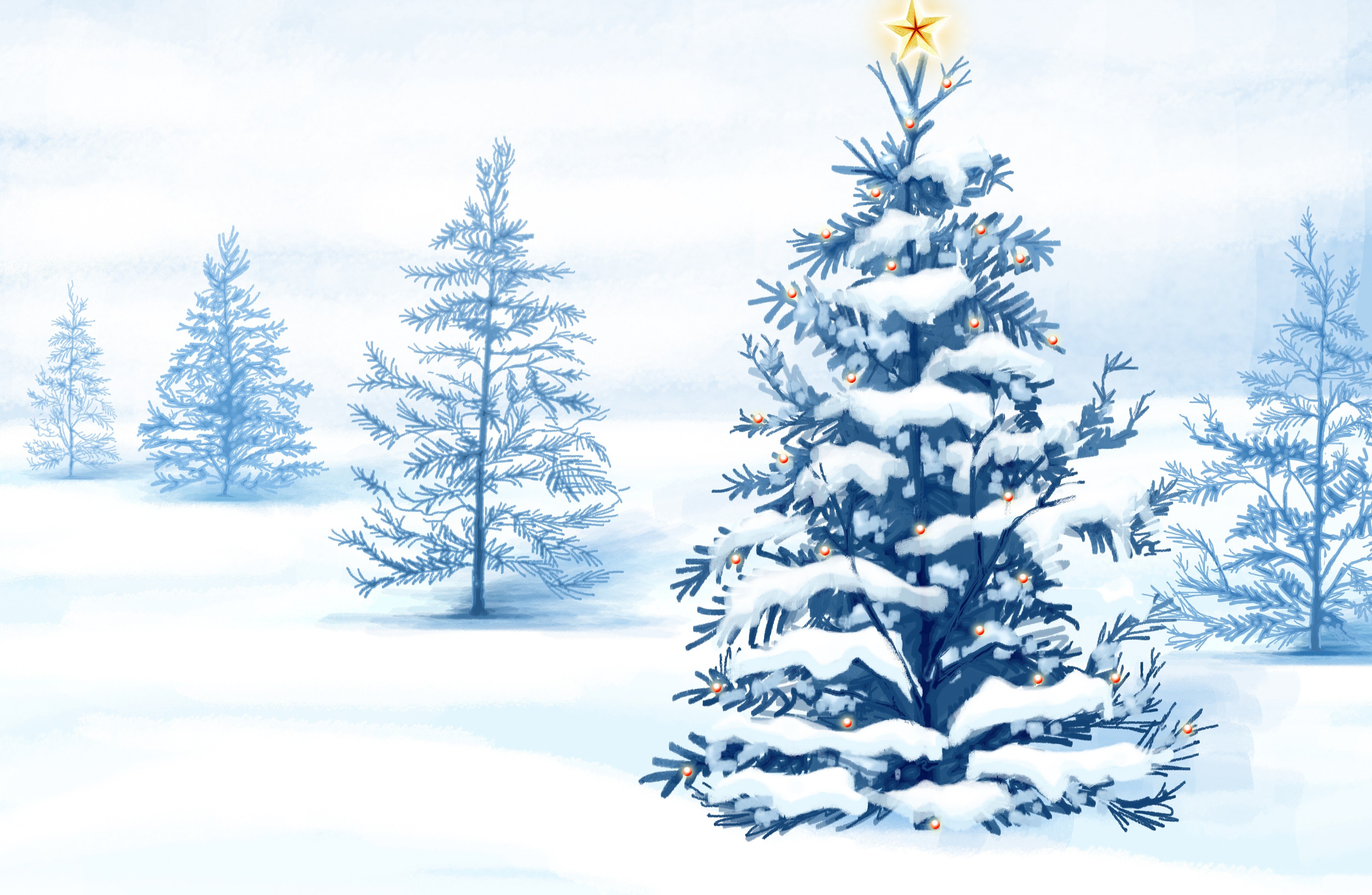 snowy christmas tree scene