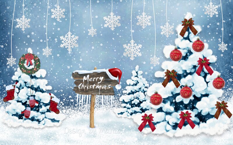 Snowy Christmas Trees — Blue, Festive
