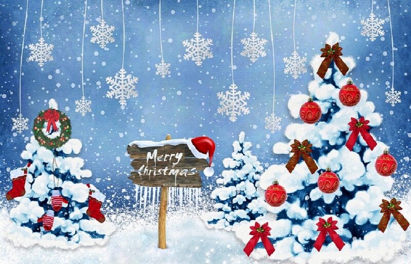 Snowy Christmas Trees — Blue, Festive, Winter