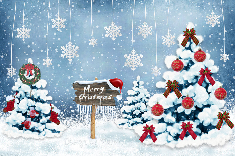 Snowy Christmas Trees — Blue